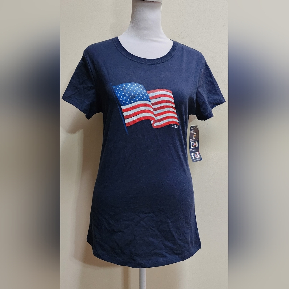 Americana Navy Blue T-shirt With Flag Women's Size Small